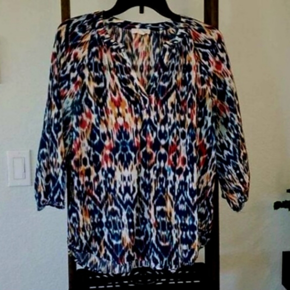 BLL New York Blue Multicolored V Neck Blouse, Size Medium - Picture 1 of 4